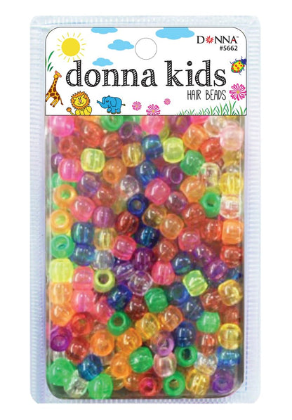 DONNA Kids Hair Beads 12 mm (170 pcs) – Clear Pearl Pony Beads with Threading Tool – Fun Braiding & Craft Accessories for Girls