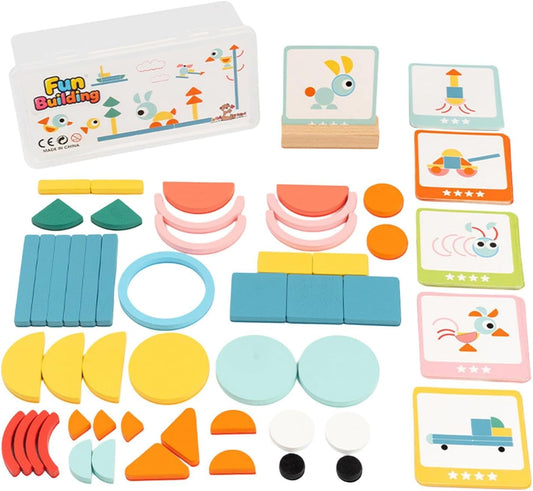 Wooden Pattern Blocks Tangram Shape Puzzle Set Portable Intelligence Development