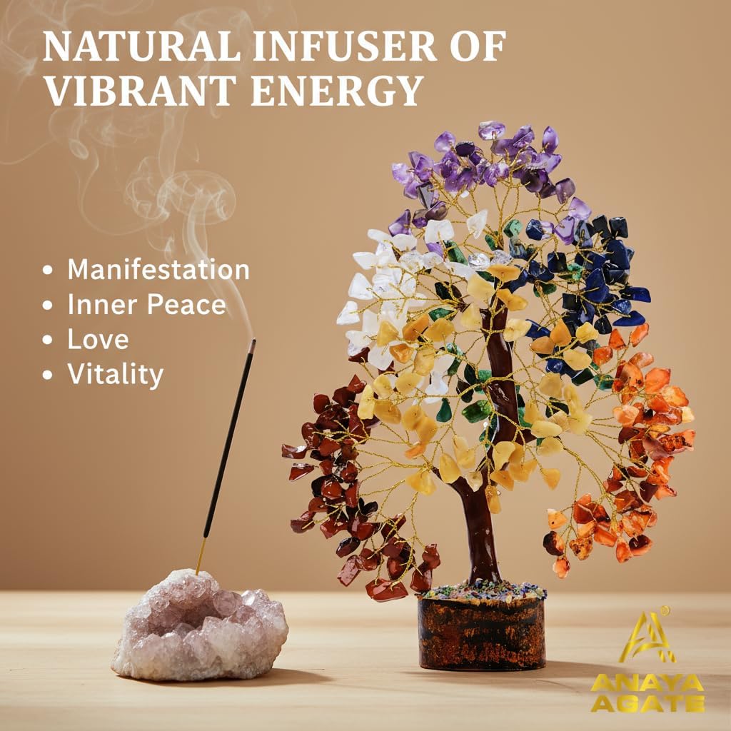 ANAYA AGATE 7 Chakra Healing Crystal Tree of Life Kit, Bracelet, Pendant, Necklace, Feng Shui Money Bonsai Tree, Positive Energy for Women, Mom, Sister and Housewarming Decoration