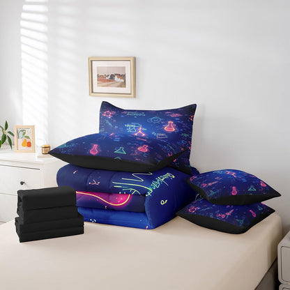 Erosebridal Chemical Equation Bed in a Bag Queen Comforter Set 7 Piece,Chemistry Bedding Sets Science Students Learning Gift Sheet Set with Comforter,Molecular Formula Education Bed Set - Colors B