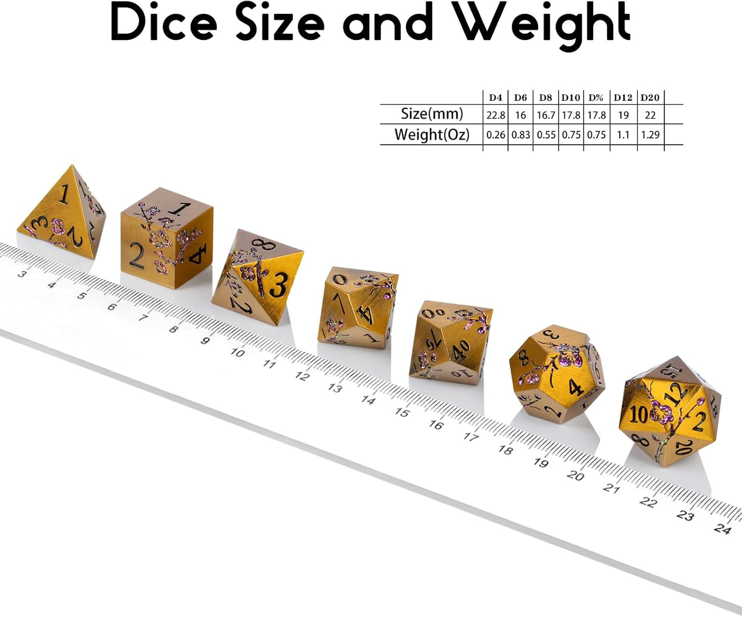 DnDnD Heavy Polyhedral Metal Dice Set with Metal Box, 7-die Shiny Blue Surface with Golden Number for RPG,Dungeons and Dragons,Pathfinder,Shadowrun,D&D,Role Palying Game and Math Teaching - Colors A