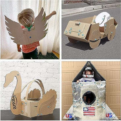 Makedo Discover | Upcycled Cardboard Construction Tool Kit in Small Toolbox (126 Pieces) | STEM + STEAM Educational Toys for at Home Play + Classroom Learning | Reusable Tools for Boys & Girls Age 5+