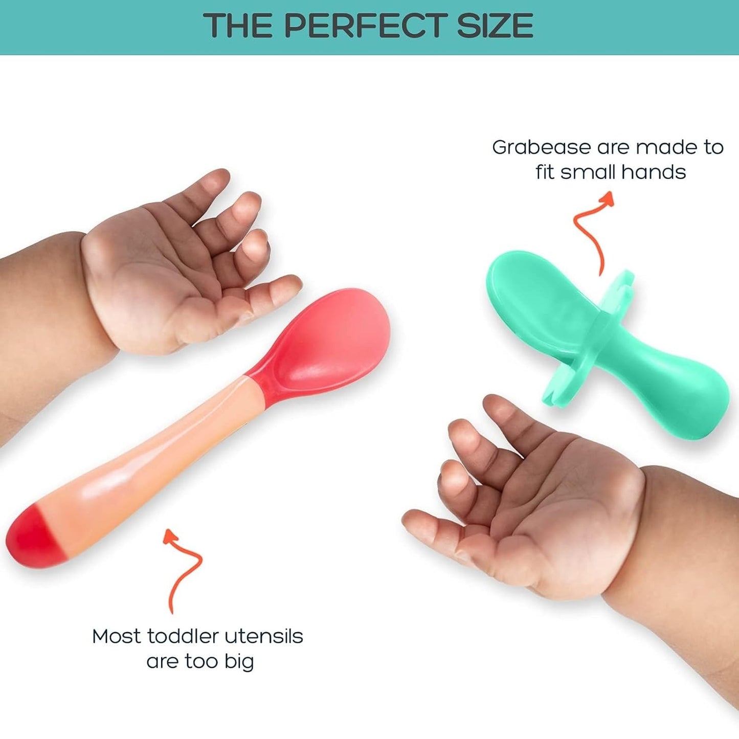 Grabease Baby Feeding Utensils - Anti-Choke Collar & Toddler Fork for Ages 1-3 - Easy-Grip Curved Handle Infant Spoon - Dishwasher-Safe Convenience & Baby Cutlery - Teal