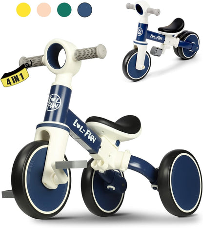 LOL-FUN Tricycle for Toddlers 1-3 Years Old Boys Girls Toy, 4 in 1 Baby Balance Bike for 1 2 Year Old Gift, Kids Bicycle with Easy Assembly Removable Pedal