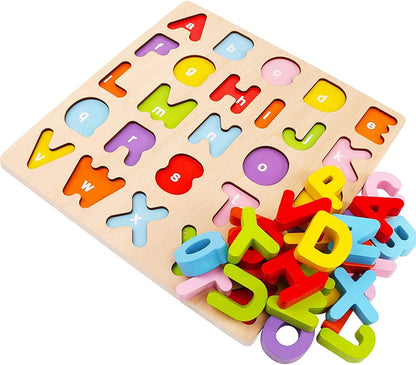 Alphabet Puzzle, WOOD CITY ABC Letter Puzzles for Toddlers 1 2 3 Years Old, Educational Learning Toys for Toddlers, Alphabet Toys with Puzzle Board & Letter Blocks, Best Gifts for Girls and Boys