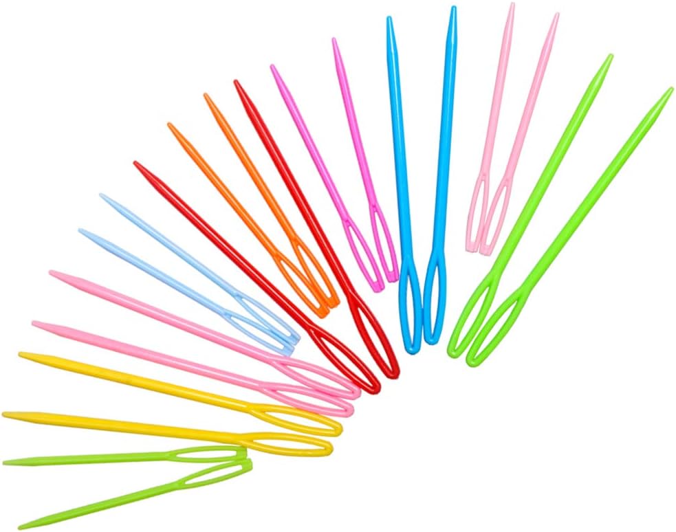 Hekisn Large-Eye Plastic Sewing Needles, Colorful Safety Lacing Needles, 2 Different Sizes Yarn Sewing Needle, Learning Needles for DIY Sewing Handmade Crafts，2.76 &2.1 inch (16 Pieces)