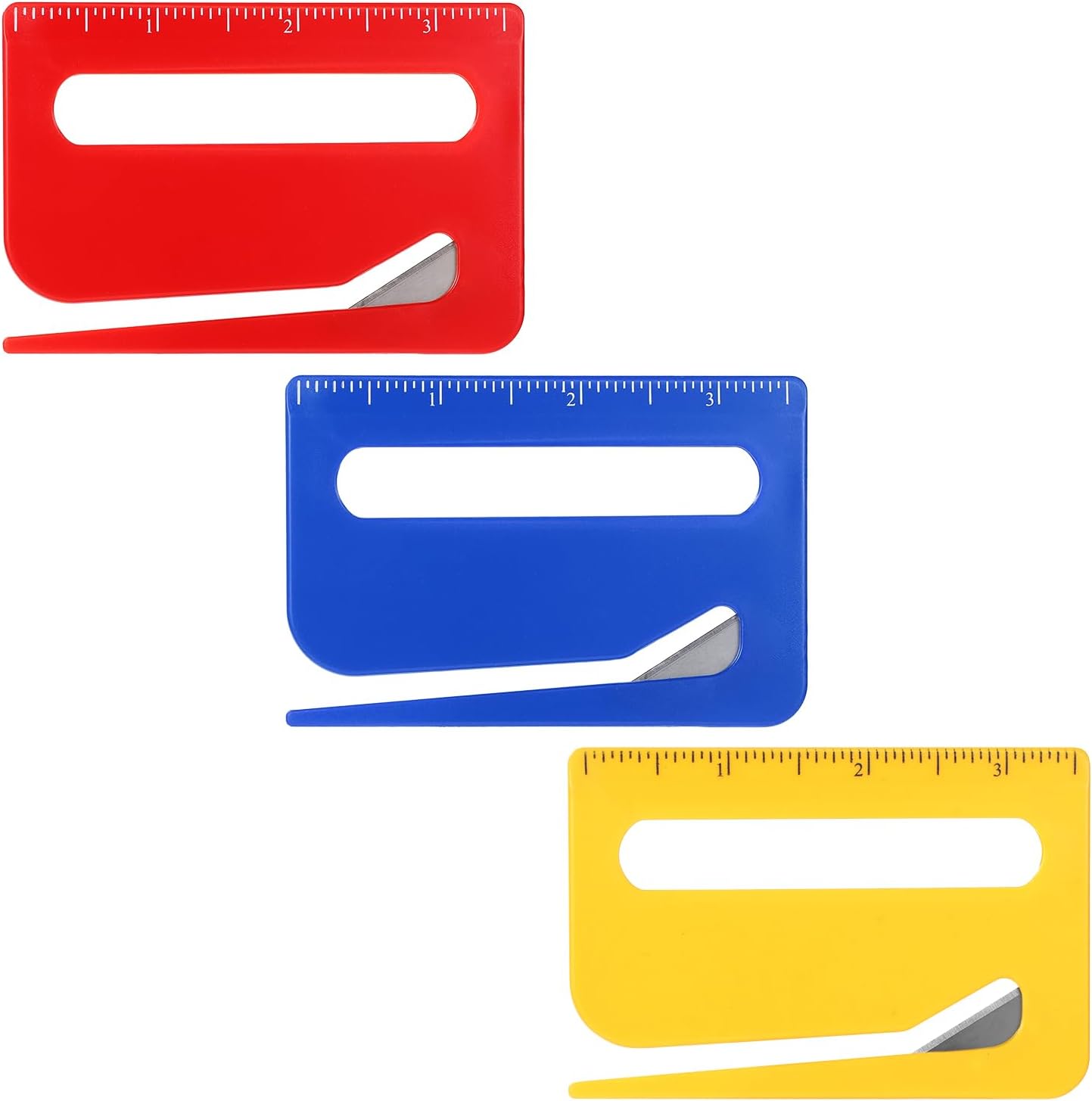 Lyreh 3pcs Magnetic Letter Openers, 3 Colors Envelope Opener Slitter Mail Cutter Tool with Scale and Magnifier with Transparent Storage Case for Women Package Home Office Supplies(Red, Yellow, Blue)