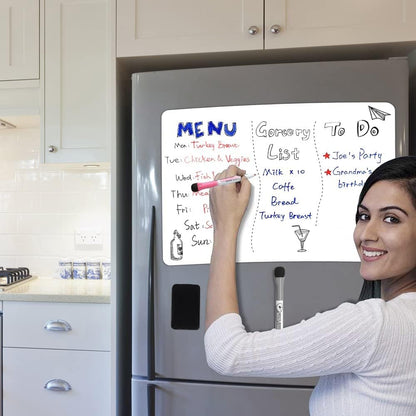 Magnetic Dry Erase Board Fridge White Board Sheet 20x13 inch, Flexible Large Refrigerator Magnets Whiteboard Planner for Home Kitchen, 2 Markers and Eraser
