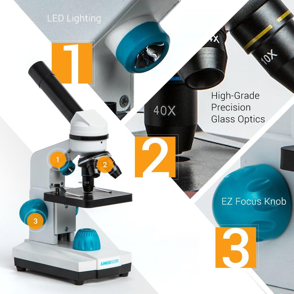 Omano Juniorscope Microscope for Kids – Microscope Kit for Kids 8+ for Science Microscope Experiments – Kids Microscope Kit That Encourage STEM Exploration – Beginner Microscope for Kids 8 and Up.
