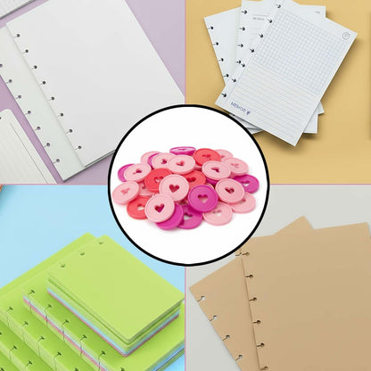 24 Pcs Plastic Book Binding Discs, 35mm Heart Binder Rings Expansion Discs, Discbound Rings for DIY Notebook Planner/Organizers, Pink/Rose Red/Red