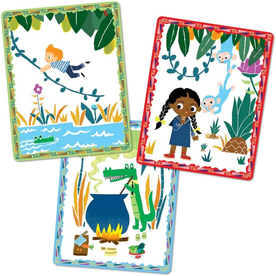 eeBoo: Volcano Island Create a Story Pre-Literacy Cards, 36 Cards with Colorful Characters, Encourages Imagination, for Ages 3 and up
