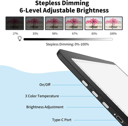 Rechargeable A3 Light Board for Diamond Painting, 5600 Lux Tracing Light Box with Side Physical Buttons, 3 Colors and 6 Levels of Brightness, LED Light Pad for Diamond Art, Drawing, Weeding Vinyl