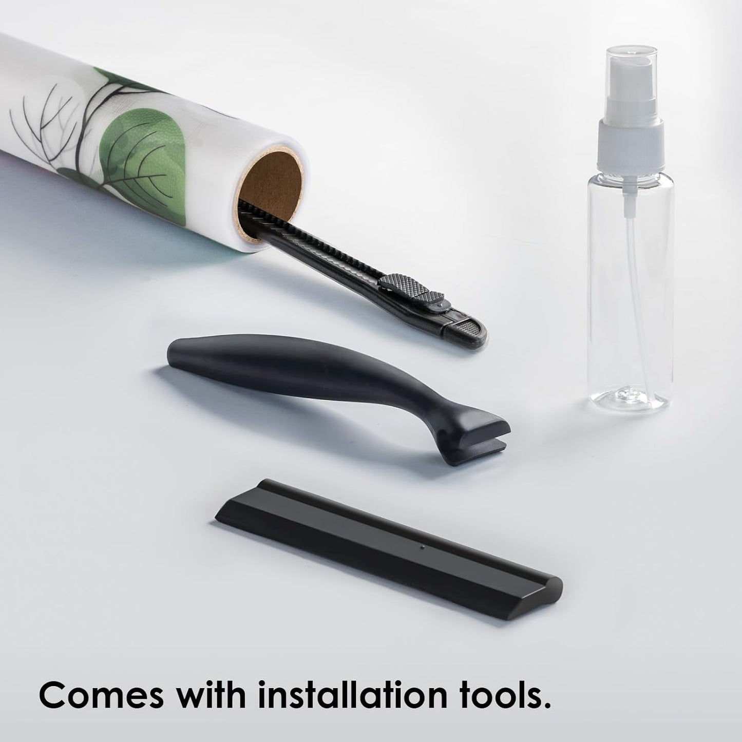 Leaf Pattern Window Tint with Installation Tools, Blackout Window Cover, Sun Blocking Window Tint for Home (Full Blackout Opaque, 17.7'' x 78.7'')