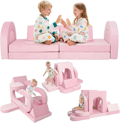 Tangram Puzzles modular kids play couch building fort, Children explorer sofa with Ball Pit, Kids playroom convertible furniture for Inspiring Child Creativity, Made entirely of sponge (Blue Series)