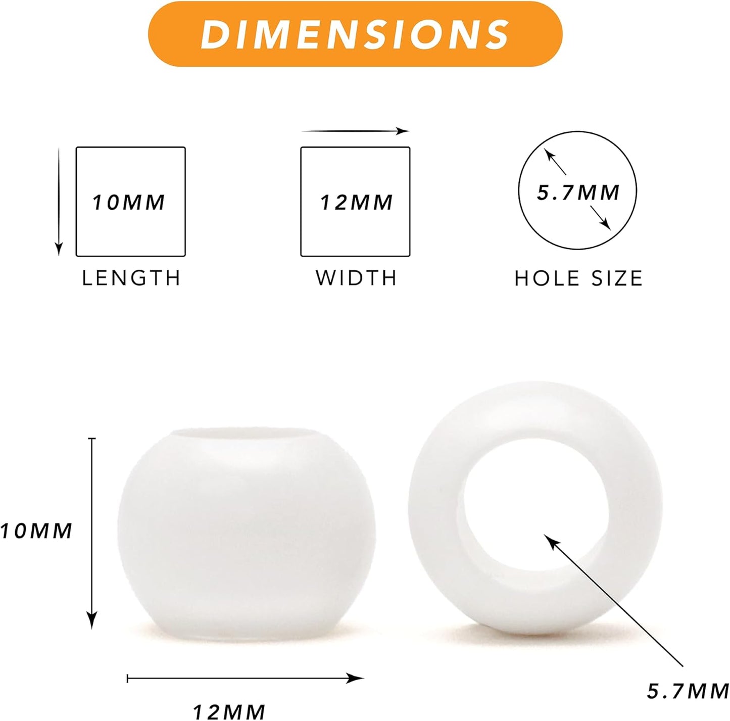 300 Acrylic Large Hole Beads for Crafts and for Hair 10mm x 12mm Acrylic Barrel Beads with 5.7mm Large Hole, Glossy Primary Assortment
