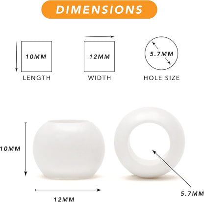 300 Acrylic Large Hole Beads for Crafts and for Hair 10mm x 12mm Acrylic Barrel Beads with 5.7mm Large Hole, Glossy Primary Assortment