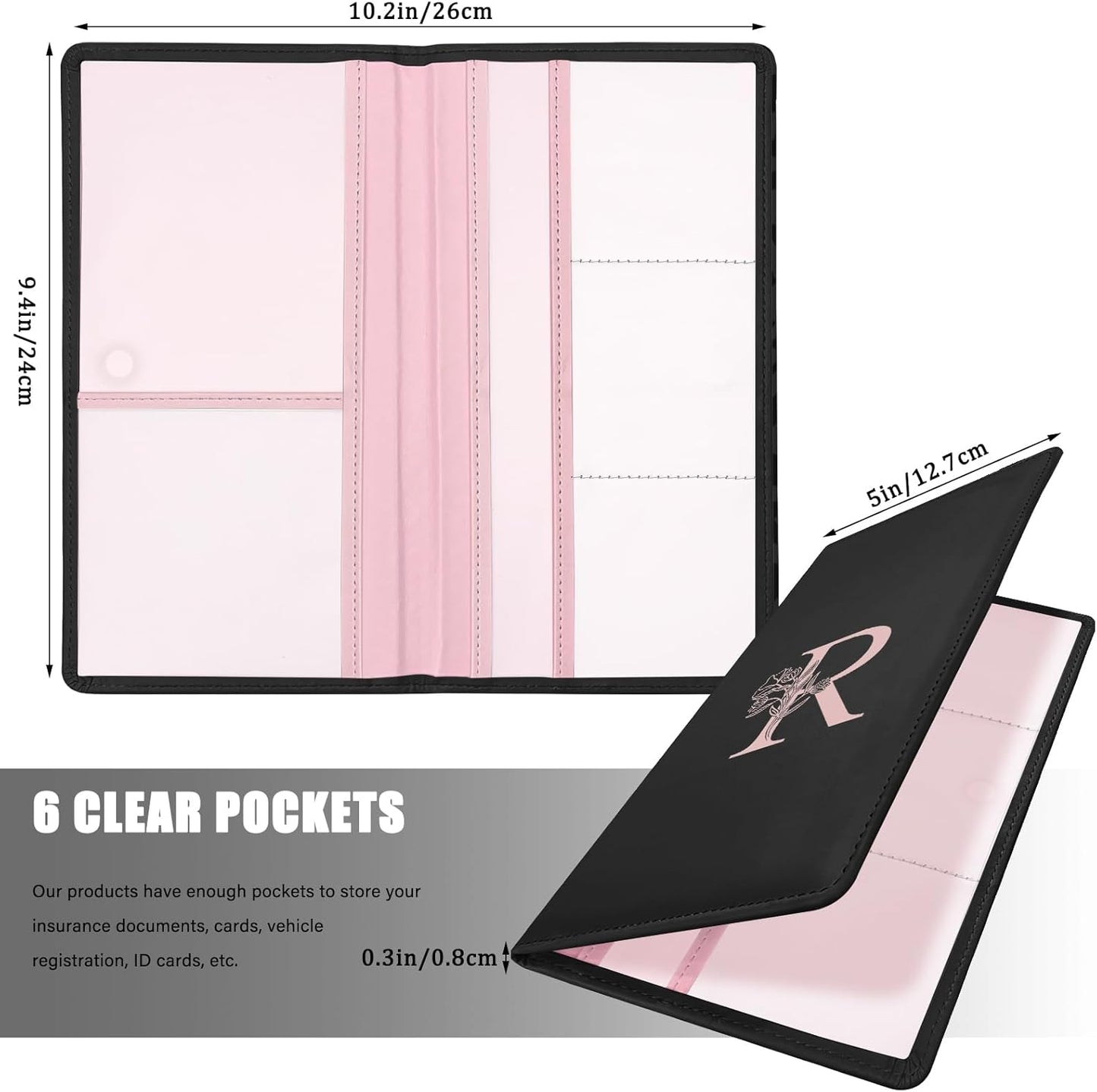 Letter Car Registration and Insurance Holder, with Magnetic Closure for License, Cards and Documents,Vehicle Glove Box Car Organizer, Interior Car Accessories for Women Men (I)
