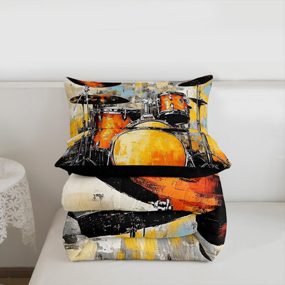 Erosebridal Drum Kit 3D Print Kids Comforter Sets Rock Music Themed Full Bedding Set for Boys Girls Musical Pattern Comforter Set,Colorful Retro Style Quilt Duvet 3 Pcs