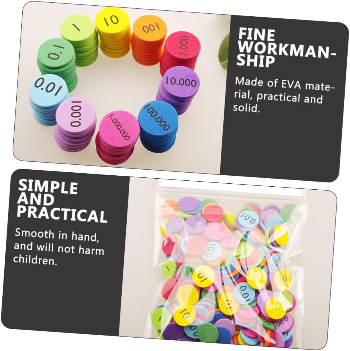 300Pcs Eva Place Value Disks for Learning Discs Teaching Supplies for Arithmetic and Counting Skills Portable Educational Manipulatives