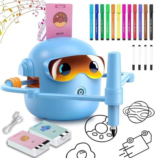 Drawing Robot for Kids with Voice Read & Music Educational Drawing Machine, Montessori Painting Learning Toy for Age 3-12, 4 Paintbrushes/100 Cards/12 Colorful Pens, Gift for Boys & Girls