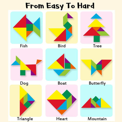 Beestech Wooden Tangram Puzzle Book, Travel Games for Kids in Car, Plane or Take Out for Restaurant, Educational Learning Puzzles Toys, On The Go Toys for Kids, Boys, Girls 3,4,5,6,7,8 Years Old