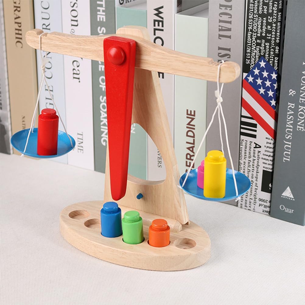 Montessori Wooden Balance Scale with Colorful Weights, Early Math Learning Toy for Toddlers