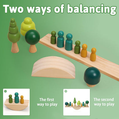 Promise Babe Wooden Baby Toys Balance Counting Toys Math Games Unfinished Wooden Peg Dolls Preschool Learning Educational Montessori Toys for Kids Toddlers