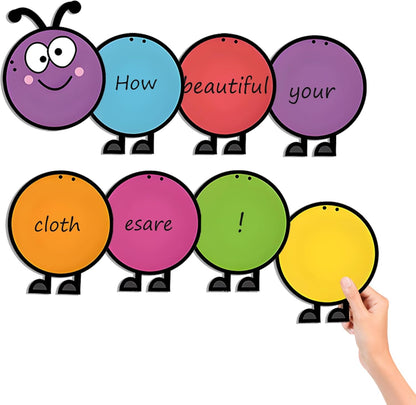 Caterpillar Shaped Card Sight Words Flash Cards Kindergarten Alphabet Learning Blank Card Spelling Games Preschool Learning Activities (8 Pcs Cards)