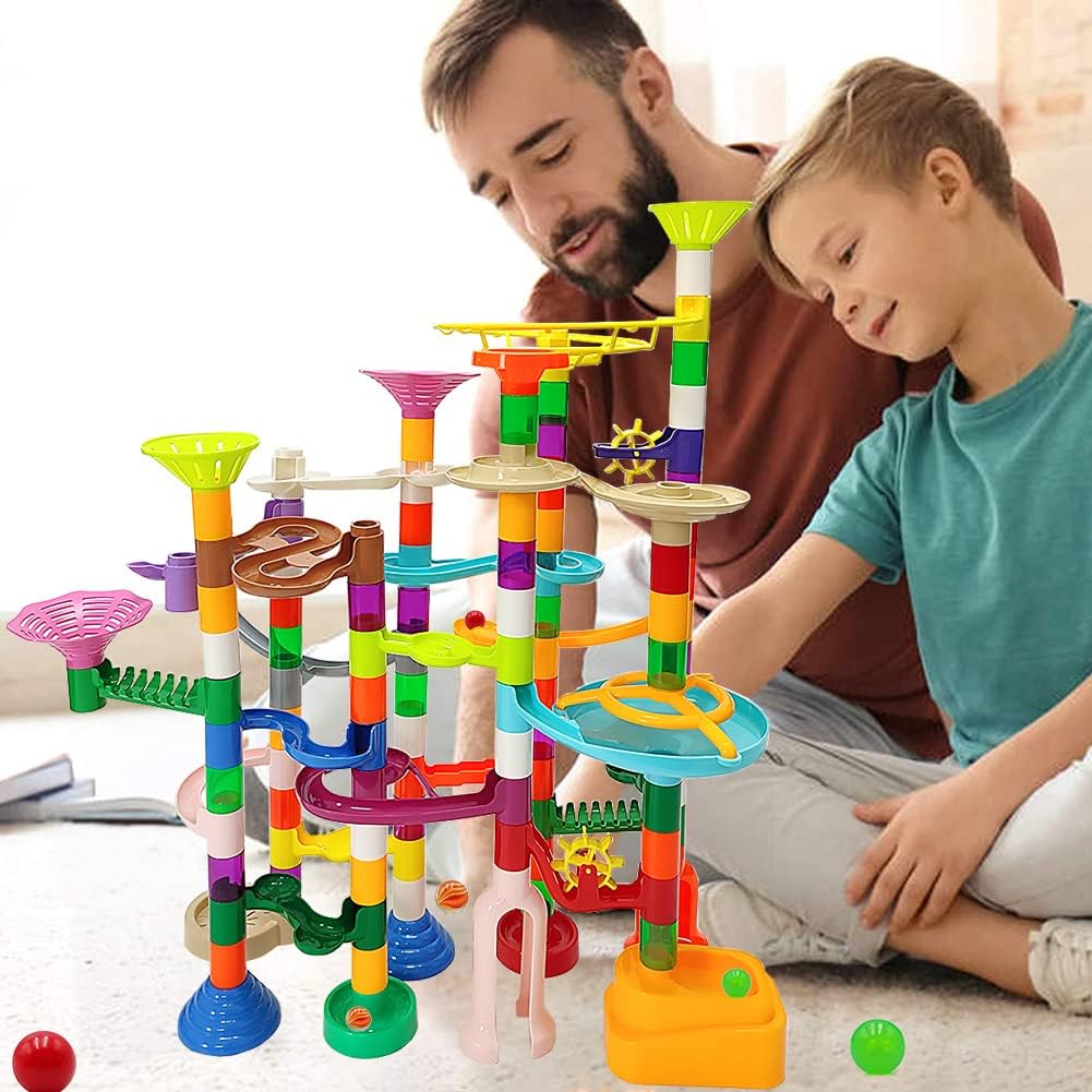 DSHMIXIA Marble Run Marble Maze Race Track with Glowing Marbles for Kids Ages 3-4-8-10 Sturdy Building Toys Kids Games Amazing Fun Gifts (Super)