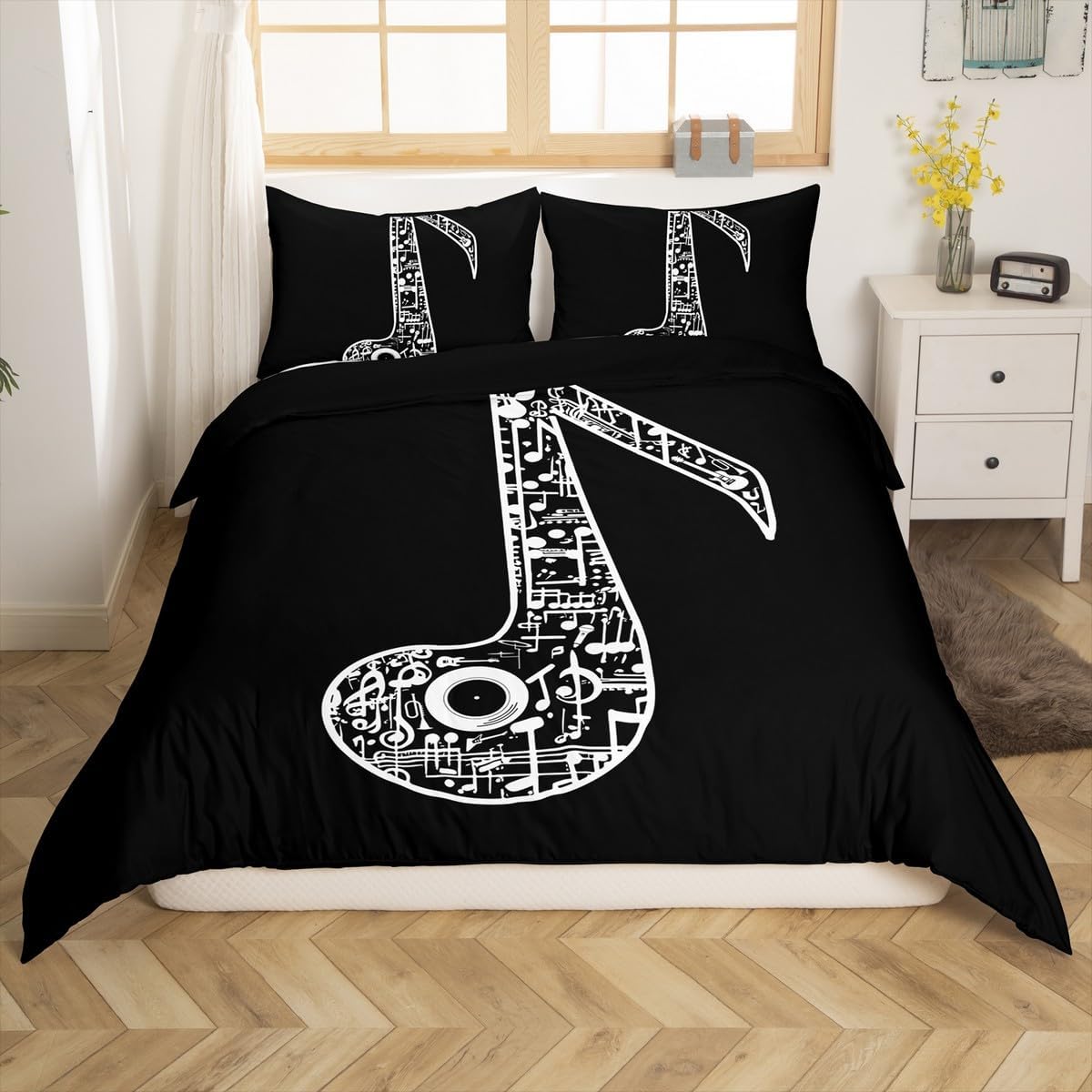 Drum Kit Comforter Cover Abstract Musical Instruments Bedding Set for Kids Boys Teens,Pop Music Duvet Cover Modern Rock Quilt Cover, Teal Laser Light Bedroom Decor Twin Size Blue Green Black