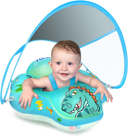LAYCOL Baby Pool Float with Canopy UPF50+, 5 Point Safety Buckle No Flip Over, Inflatable Toddler Floaties Infant Pool Floats with Double Air Chambers, Baby Beach Essentials/Traval for 3-36M