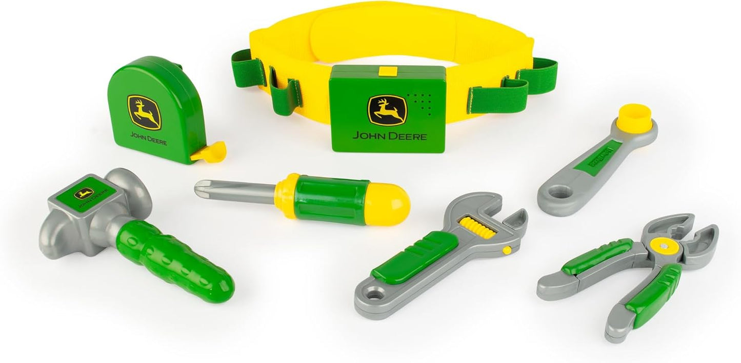 John Deere Deluxe Talking Toolbelt - 7-Piece Kids Tool Set - Interactive Construction Toys - Interactive Toddler Tools Playset - Green - 7 Count - Preschool Toys Ages 2 Years and Up