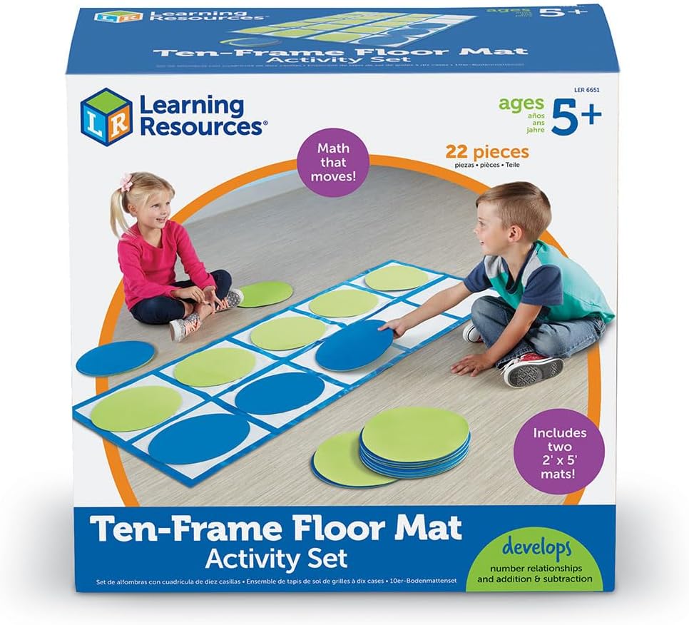 Learning Resources Ten Frame Floor Mat Activity Set, Math Manipulatives for Preschool & Kindergarten, Gross Motor Number & Place Value Games, Classroom Use, Lightweight, Multicolor