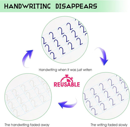 Large Magic Practice Copybook for Kids,Handwriting Grooved Practice Book 6 Pack with Pen Refill English Cursive Calligraphy Reusable Age 3-8（A4 Size）