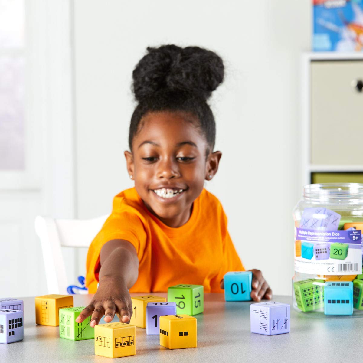 hand2mind Math Activity Dice Set, Foam Math Dice for Kids Ages 5-8, 6 Sided Die Represents A Number, Ten Frame, Tally Marks, Or Base Ten, Early Math Homeschool Supplies (Set of 16)