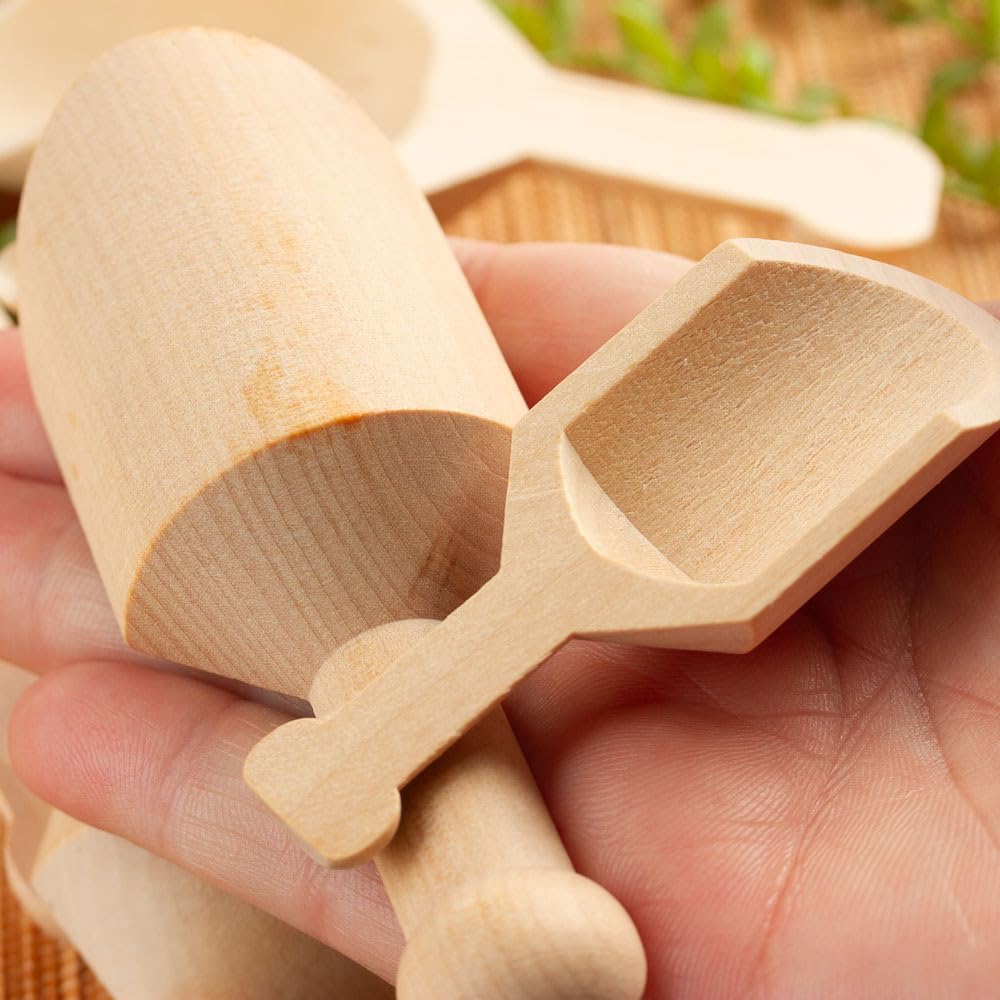 Unfinished Wood Spoon Scoops Set of 6 by Factory Direct Craft for Bath Salts, Sugar Scrubs, Spices or Educational Sensory Bins - 4-1/8 Inches Long