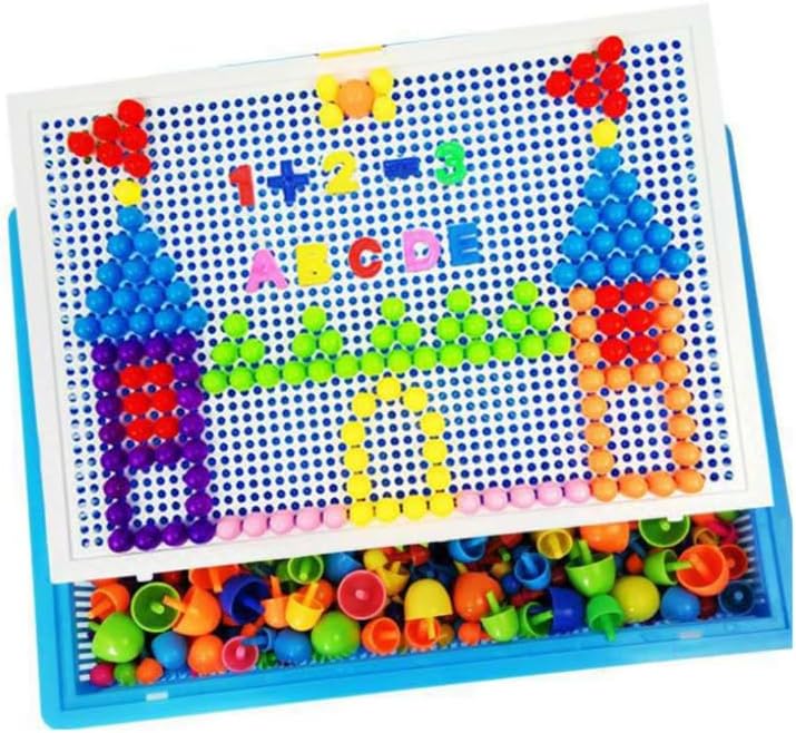 592Pcs Mushroom Nail Beads Puzzle Set Kids Educational Toy Pegboard Game for Creativity Hand Eye Coordination Safe Plastic Pieces 10.8X7.5 Inch