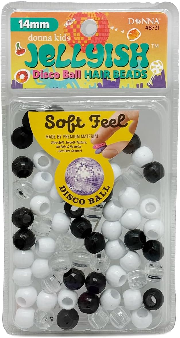 DONNA Kids Jellyish Disco Ball Hair Beads – 14mm Soft-Feel Silicone Beads for Braids, Ponytails & Styling, Tangle-Free Hair Accessories for Girls, 1 Pack (Brown Mix)