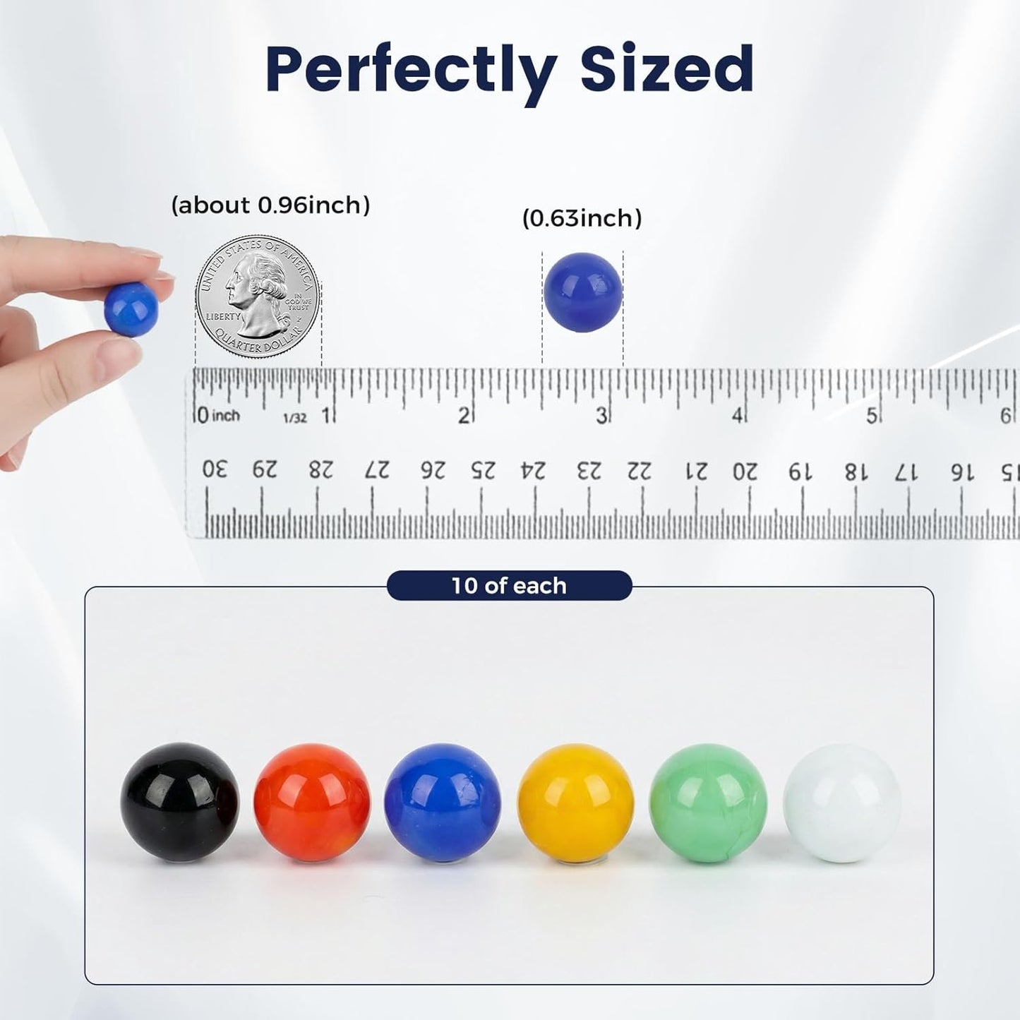 POPLAY 60PCS Glass Marbles Set, for Marble Board Game Chinese Checkers Board Game, 5/8Inch, 6 Colors