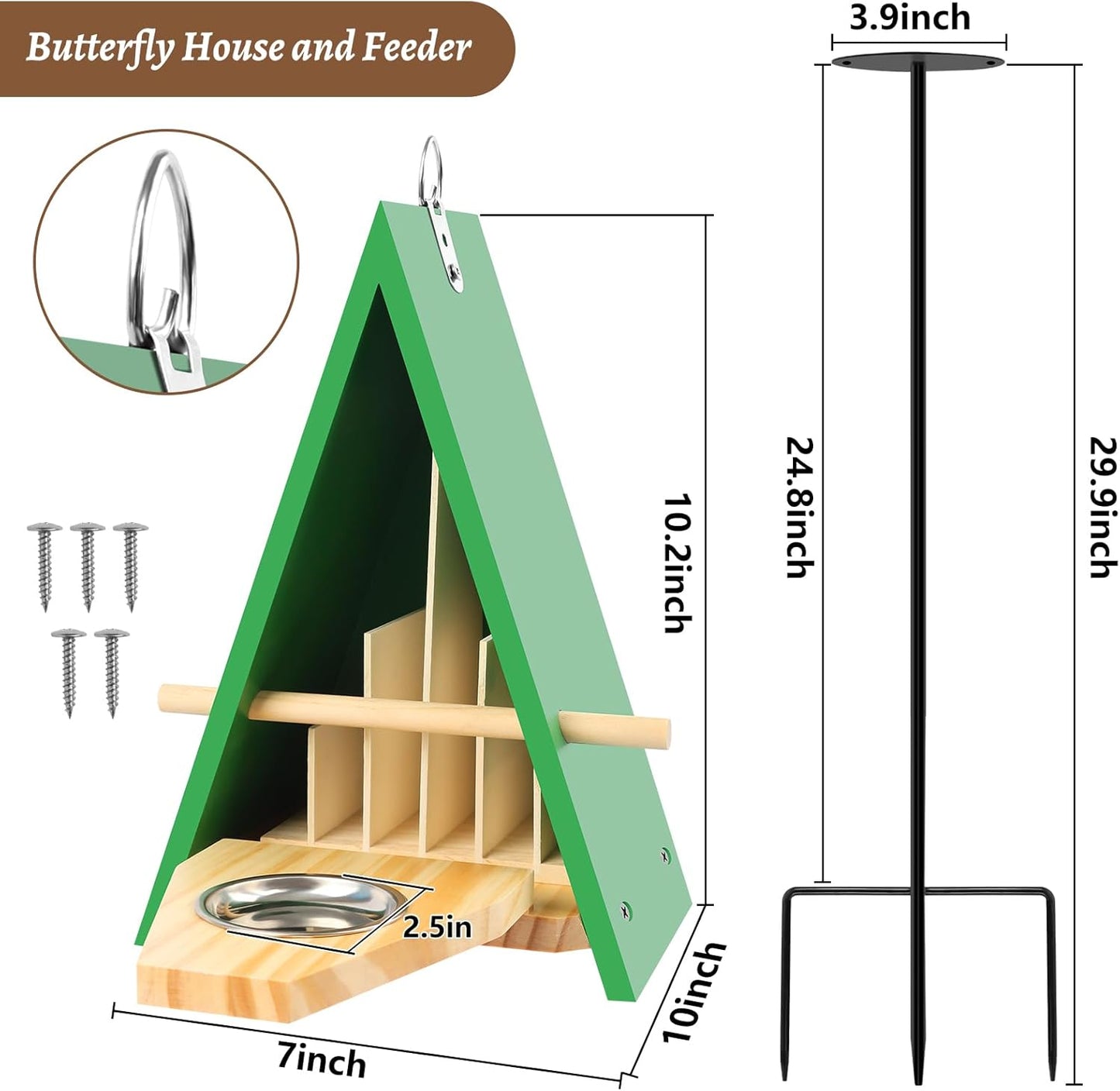 New Butterfly House and Feeder for Outside, Wooden Butterfly House with Metal Stake for Garden, Natural Butterfly Habitat with Butterfly Puddler on The Floor or Hanging on Tree Wall
