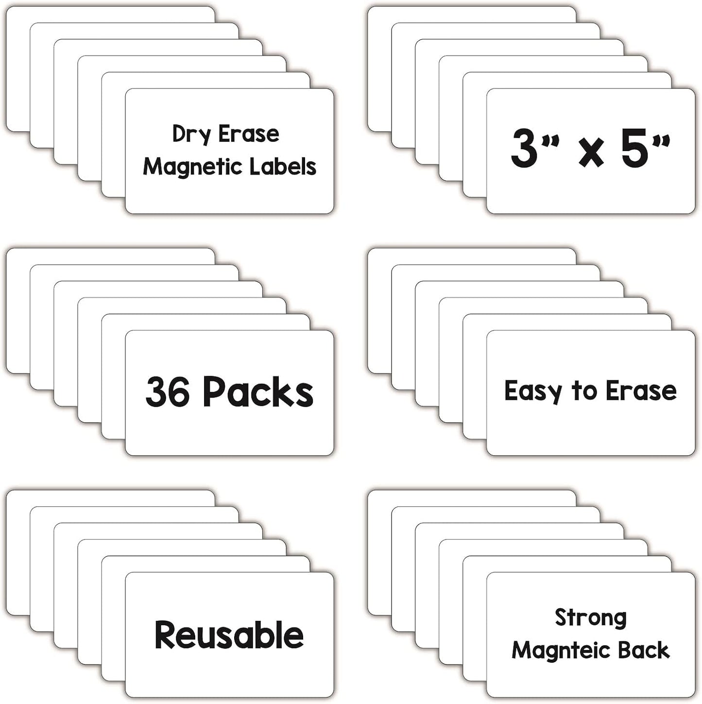 IMAGAME Dry Erase Magnets, Blank Magnetic Dry Erase Labels, 36-Pack, Erasable Magnets for Whiteboard, Multipurpose White Magnetic Labels to Write On for Classroom, Home, Education, Office, 3" x 5"