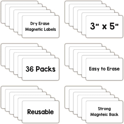 IMAGAME Dry Erase Magnets, Blank Magnetic Dry Erase Labels, 36-Pack, Erasable Magnets for Whiteboard, Multipurpose White Magnetic Labels to Write On for Classroom, Home, Education, Office, 3" x 5"