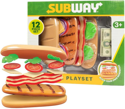 Subway Sandwich Playset - 12-Piece Pretend Play Food Set with Ingredients and Play Money - Play Food Toys for Kids 3+