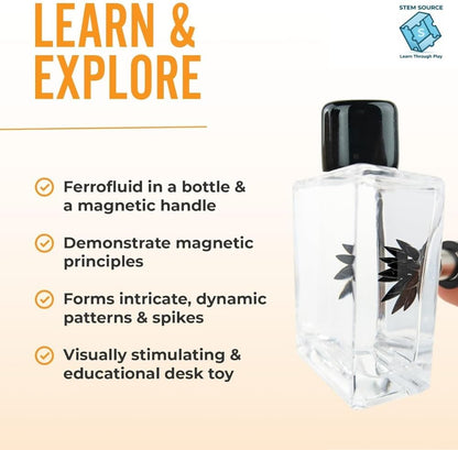 Ferrofluid Magnetic Display – Science Education Magnetism Kit – Interactive Liquid Metal Physics Demonstration – Executive Desk Décor with Neodymium Magnets – STEM Learning Tool