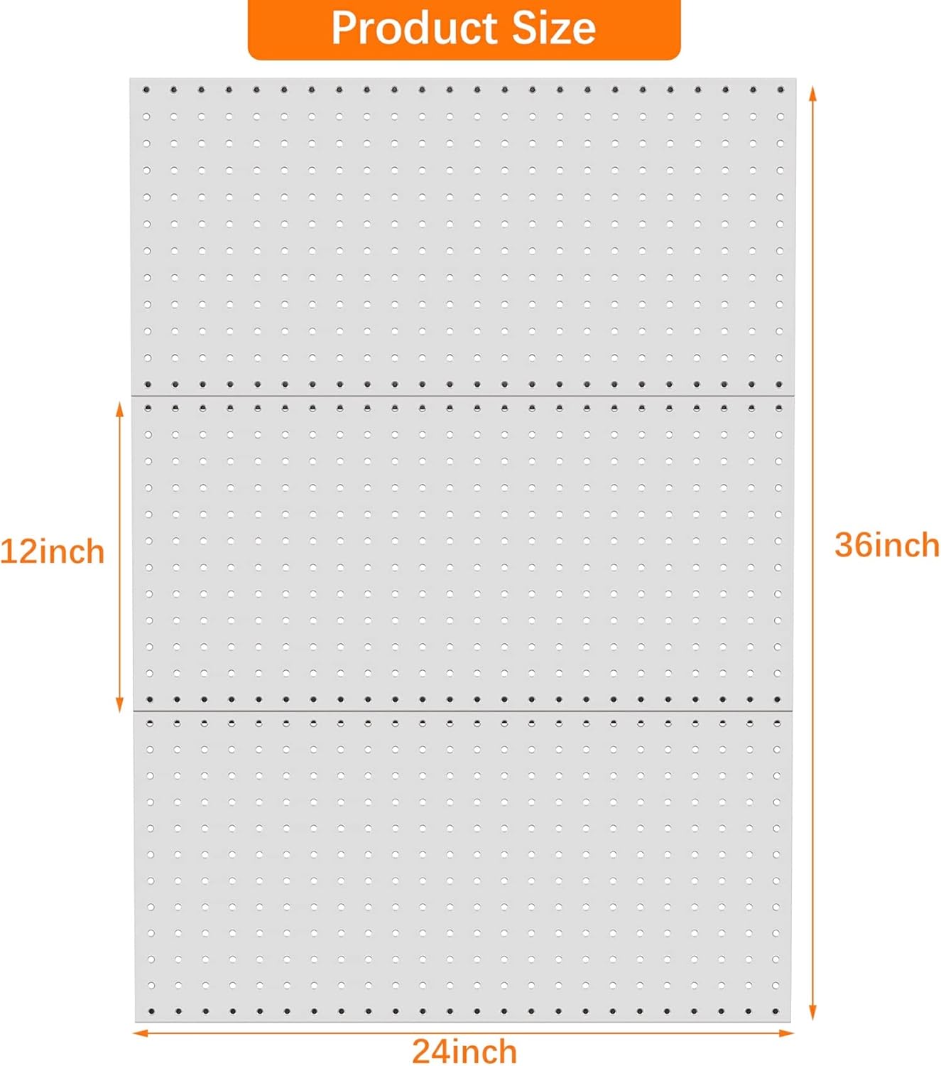 TORACK 3 PCS Metal Pegboard Panels(12x24 inch) for Wall Garage Tools Storage Pegboard for Workbench, Modular Peg Board Tool Organizer Board Kit(Pack of 3, Orange)