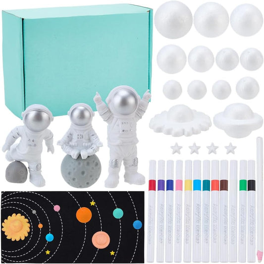 WEBEEDY 25 Pcs DIY Solar System Project Kit Astronaut Solar System Model Foam Ball Kit with Planet Foam Balls, Felt Background, 12 Colors Pigments, DIY Craft Foams for Christmas Birthday Unique Gift
