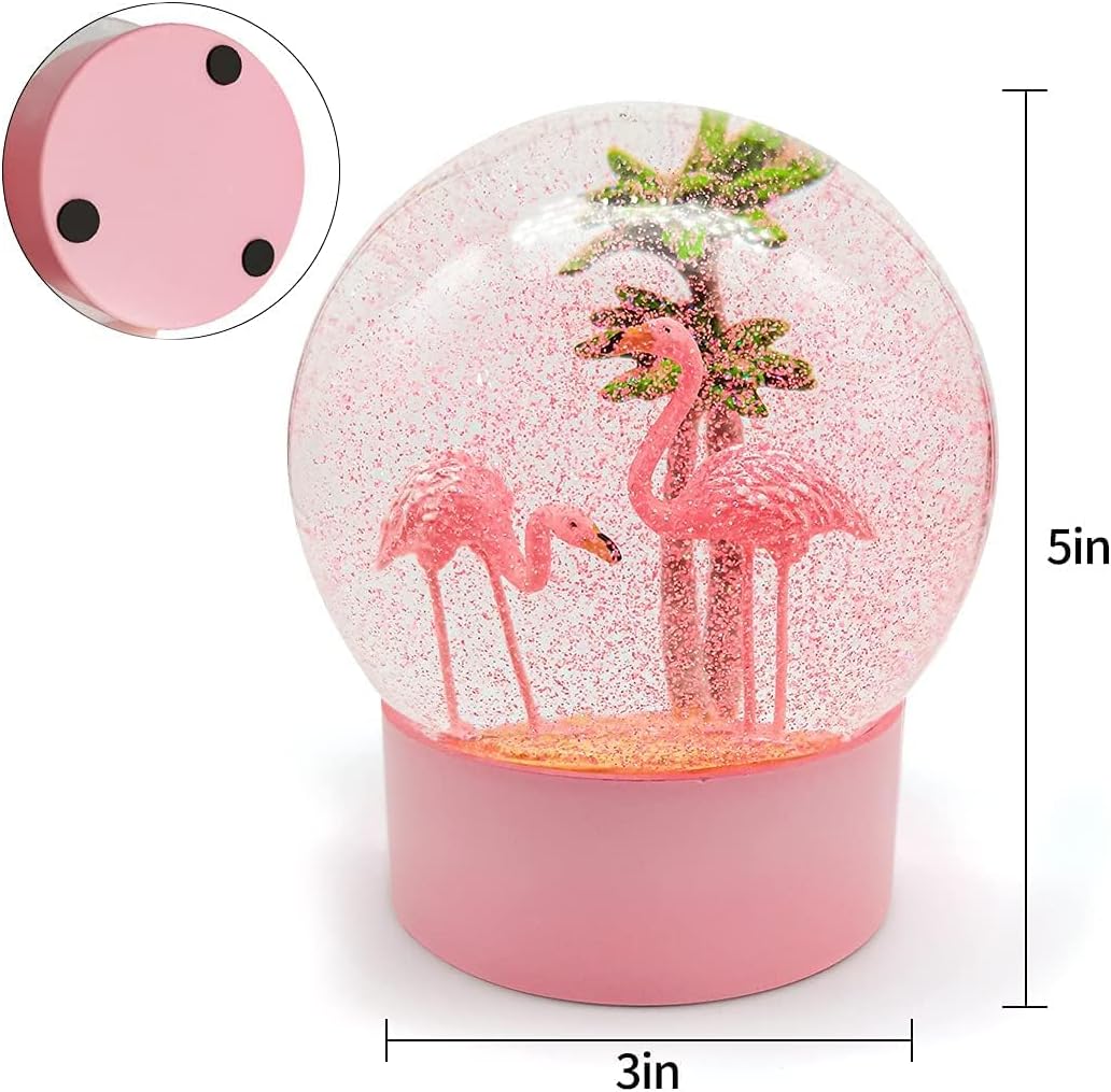 ANGELLOONG Pink Flamingo Snow Globe for Kids Girls, Originality 3D Flamingo Glitter Glass Snow Globes for Adults Women Christmas Valentines Home Decor, 100MM