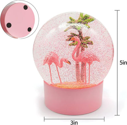 ANGELLOONG Pink Flamingo Snow Globe for Kids Girls, Originality 3D Flamingo Glitter Glass Snow Globes for Adults Women Christmas Valentines Home Decor, 100MM