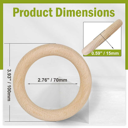 FoDau770 5pcs Natural Beech Wooden Rings, Unfinished Solid Wood Rings Heavy Duty Wood Circles, Macrame Craft Circles for Party, Home Decor & DIY Making - Outer Diameter: 3 Inch