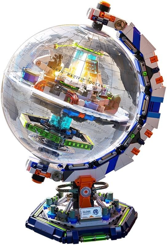 Space Station Globe Building Set for Adults- 1793 Pcs Globe Display Model with Illumination Modes 360° Rotatable LED Educational Stem Toys Graduation Birthday Gifts for Boys Teen Home Decor